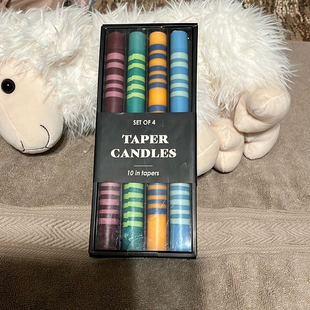 Multi colored 10” tapered candles set of four unscented aprox 5hr burn time